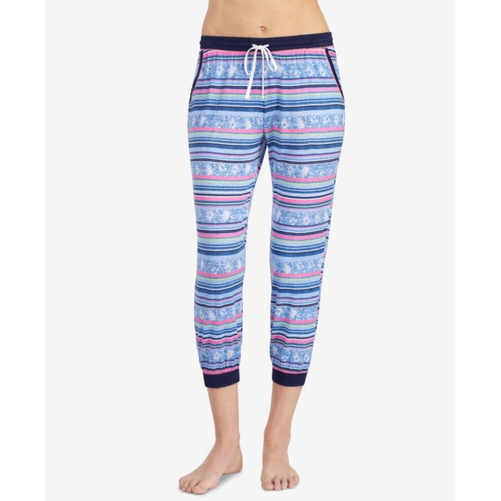 Layla Womens Striped Contrast Trim Cropped Pajama Pant Medium